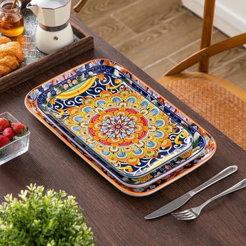 vancasso Servierplatte Porzellan 3er set, Serie SIMI Rechteckige Teller Set, Böhmischer Speiseteller, Kuchenteller, Dessertteller, Frühstücksteller, 3 Größen servierplatten