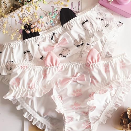 Cute Underwear for Teen Girls Age 8-16 Kawaii Bunny Ears Frill Trim Breathable Cotton Crotch Mid-rise Comfy Briefs2