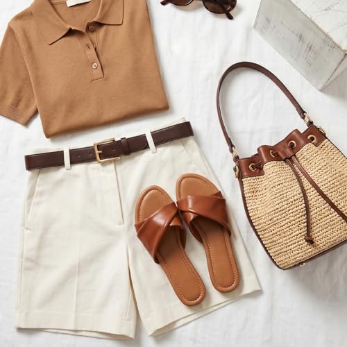 Image of Women's Flat Sandals Round Open Toe Comfortable Fashion Cute Ladies Slides Sandals Women Dressy Summer Flat Leather Casual Fashion Beach Shoes Size 6-11