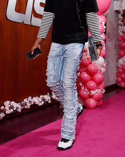 EVEDESIGN Y2K Stacked Jeans for Men - Slim Fit, Skinny and Ripped Streetwear Pants4