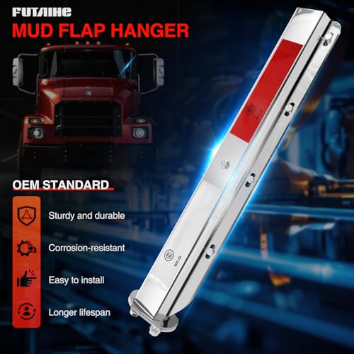 Image of Straight Spring Loaded Mud Flap Hanger Bracket Set 2-1 /2 inch Bolt Spacing 29.5 inch Length Fit With Aluminum Reflective Tapes For Semi Trucks, 2 Pcs