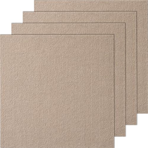 VEVOR Carpet Tiles Peel and Stick, 18” x 18” Self Adhesive Carpet Floor Tile, Soft Padded Carpet Tiles, Easy Install, for Bedroom Living Room Indoor Outdoor (10 Tiles, Light Brown),(22.5 sqft/Box)