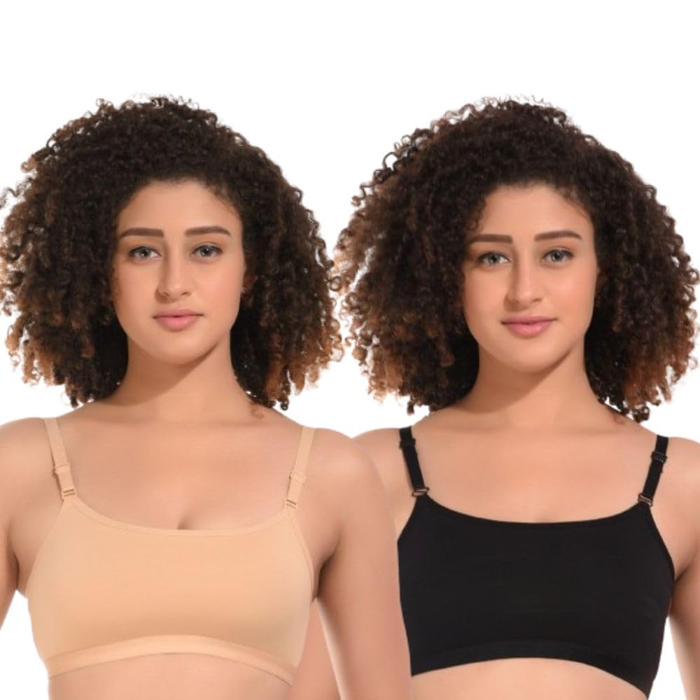 Women & Girl Non Paded Wire Free Bra for Beginners, Teenagers Bra for Gym, Workout, Yoga Slip on Double Layered Full Coverage Bra (Pack of 2)-picture-23