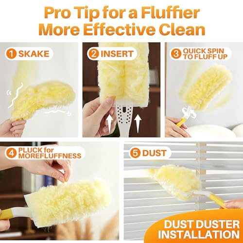 Image of Heavy Duty Duster Refills for Swiffer Duster, 24 Count Yellow Refills with 1 Handle, Disposable Dusters for Cleaning Electronics, Furniture, Blinds