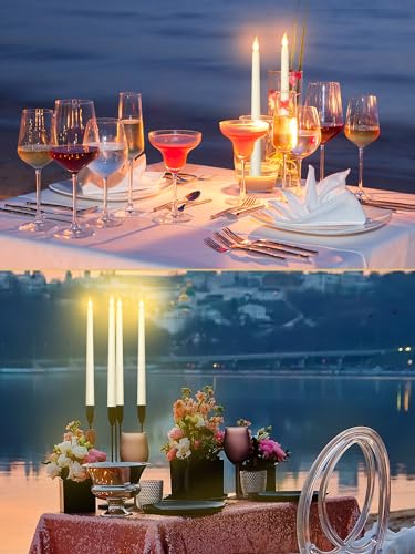 Image of VIHOSE 24 Pcs Flameless Taper Candles with Holders Remote Timer Battery Operated Candles Bulk LED Candlesticks Flickering for Valentines Wedding Home Window Carnival Party Decor(Silver,Classic Style)