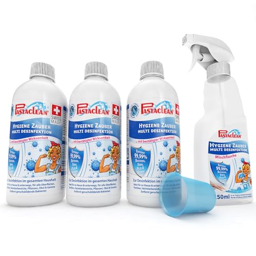 Pastaclean Hygiene Zauber Desinfektionsmittel Konzentrat (1500 ml) Flächendesinfektionsmittel für Flächen, Oberflächen | Wirksam gegen Bakterien, Viren, Pilze, Sporen, Schimmel