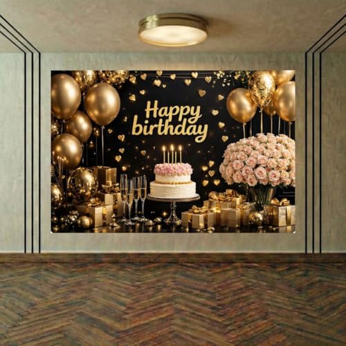 Image of Happy Birthday Theme Backdrop Banner 5x7 ft - Digital Print Cloth Background, Reusable Birthday Party Wall Decoration for Girls, Photo Booth & Stage Decor (BD 33)
