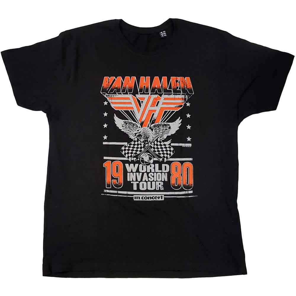 Van Halen Men's Black T Shirt World Invasion Tour 1980 Band Logo Official Xxl