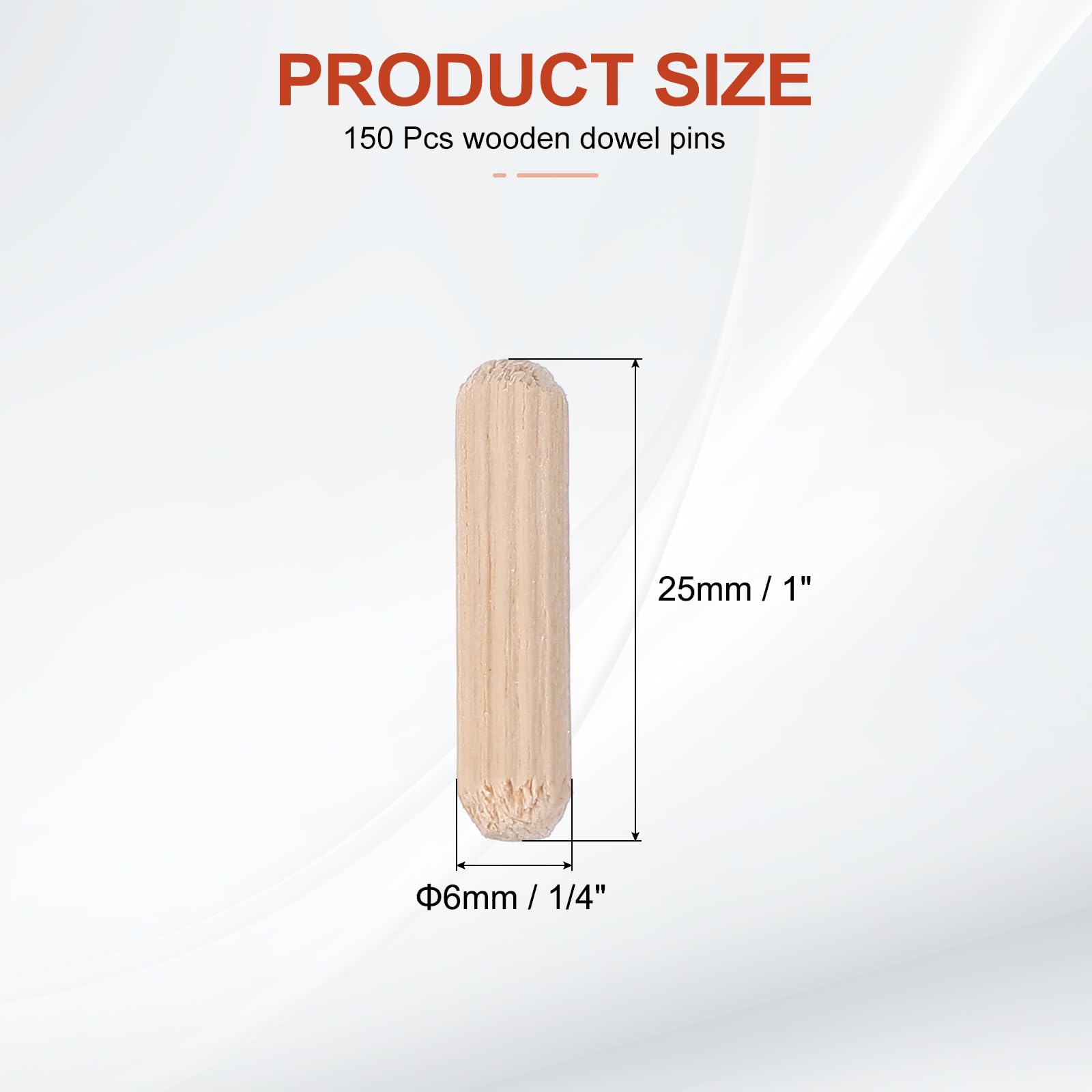 PATIKIL Wooden Dowel Pins 1/4" x 1" (6mm x 25mm) Straight Dowel Rods Wood Fluted Dowels Rods for Crafts Furniture DIY Hardwood Count 150 - Image 2
