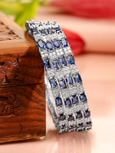 Image of Rubans Bangles Set of 4 American Diamond Zirconia Stylish Trendy Jewellery Gift for Women & Girls