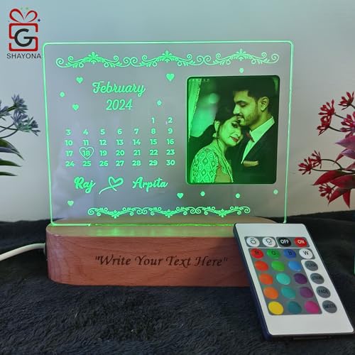 Image of Personalized Calendar LED Photo Lamp - Custom Date Night Light with Photo, Names & Special Day Highlight - Anniversary, Wedding, Valentine Gift for Couples Brother Sister