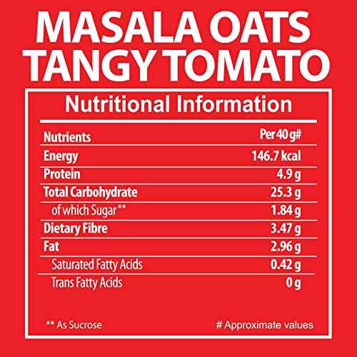 Image of Bagrry's Masala Oats|Tangy Tomato| Source of Protein| High Fibre| Helps Manage Weight| Breakfast Cereal| Healthy Snack|Made with 100% Whole Grain Oats| Masala Oats 40g Each, (Pack of 22)