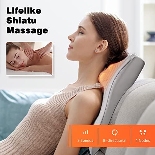 Image of Boriwat Back Massager with Heat, 3D Kneading Massage Pillow for Back, Neck, Shoulder, Leg Pain Relief Deep Tissue, Gifts for Women Men Mom Dad(Light Gray)