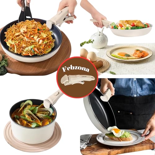 Image of Febzona Universal Pot Handle - Detachable Holder for Cookware, Hot Utensil Vessel Pan Holder - White