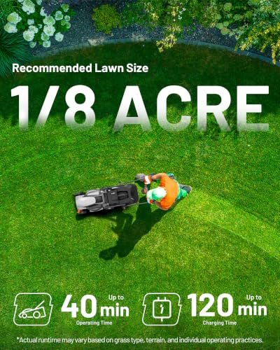 Image of Litheli 14 Inch Battery Lawn Mower with 8.0Ah Long Runtime Battery, Brushless Motor, 5 Cutting Heights 1 to 2.5 Inch, 9 Gal Grass Catcher, Removable Handle, Ideal for Mid Size Lawns