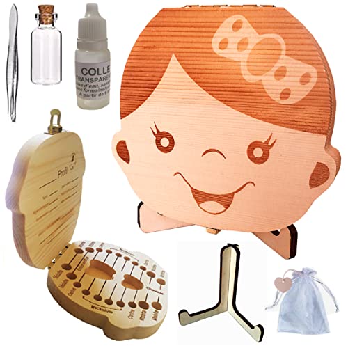 Boîte à dents de lait en bois, Fille ou Garçon, version française (Fille)