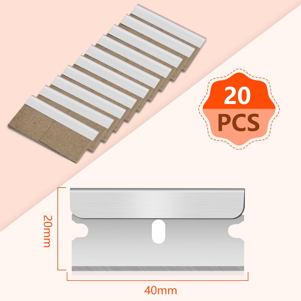 Flintronic 20 Piezas Cuchillas de Acero Inoxidable de Alta Calidad, Cartón Prémium de Acero, Cuchillas de Repuesto de Cartón Prémium de Acero, para Limpia Suelo,Horno,Placas de Inducción,Ventana
