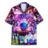 Lustiges Hawaii-Hemd für Herren, lässiges Sommerhemd für Herren, kurzärmelig, Button-Down-Shirt, Neon Bowling 2, XL