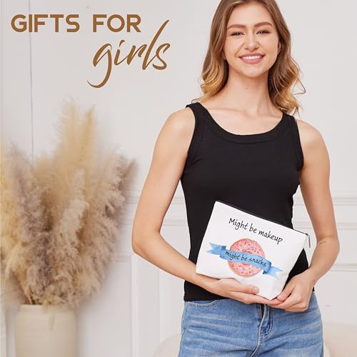 Funny Make Up Bag, Might Be Make Up Might Be Snacks Cosmetic Bag, Pink Donuts Toiletry Bag, Birthday Gift For Women, Women Accessories - A054