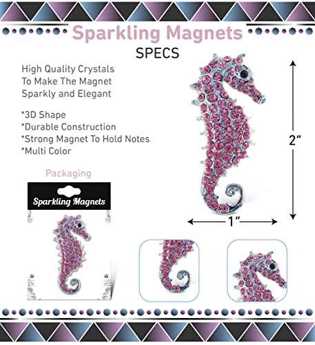 Imán decorativo caballito de mar con cristales rosa y plata miniatura 3