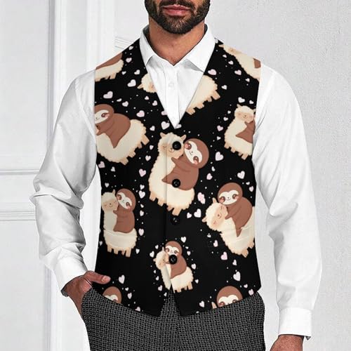Alpaca And Sloth Mens Suit Vests V-Neck Casual Vest Dress Formal Tuxedo Wedding Waistcoat3