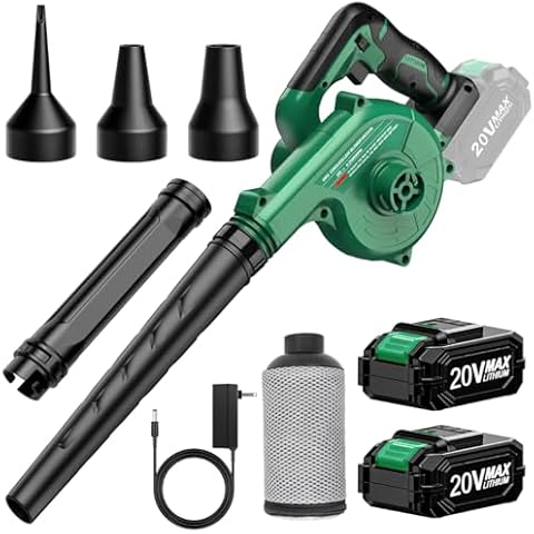 K I M O. Cordless Leaf Blower Vacuum Combo, 3 Nozzles & 3 Modes for Inflation & Deflation, 20000RPM Extended Tube & Variable Speed, 2 Pack Battery Powered Leaf Blower Cordless Blowers for Lawn Care Cover