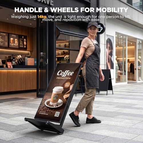 Image of 43 Inch Digital Signage Display, 4K 800 Nits UHD Full Screen LCD Advertising Kiosk, Portable Floor Standing Auto AD Player Android14 App-Based Control with USB /HDMI /WiFi