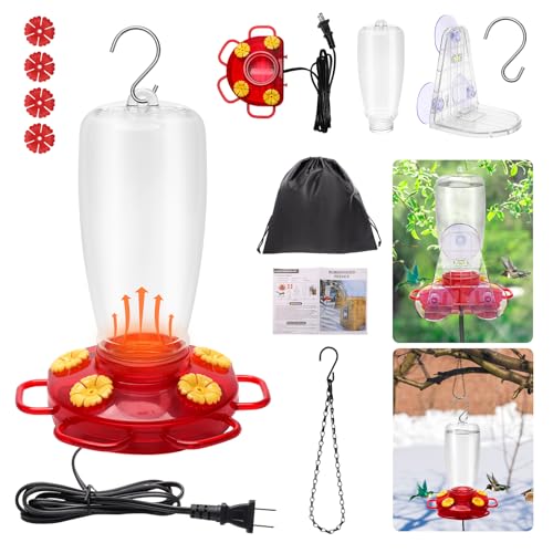 2 in 1 Outdoor Heated Hummingbird Feeders with 20' Hanging Chain & Suction Cup, Luxiv Winter Heated Bird Feeders for Outside Anti Freezing Hummingbird Feeders with Bottle, Bag for Window, Garden