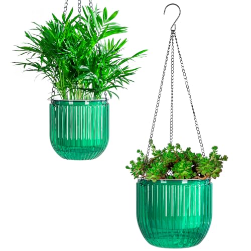 Josteve 5.2/8.2 Inch 2 Pcs Self Watering Hanging Planter Indoor Plant Pots Drainage Holes, Outdoor Small Hanging Planters Flower Pot Basket, Visible Water Level, Plant Hanger Home Decor, Gardening