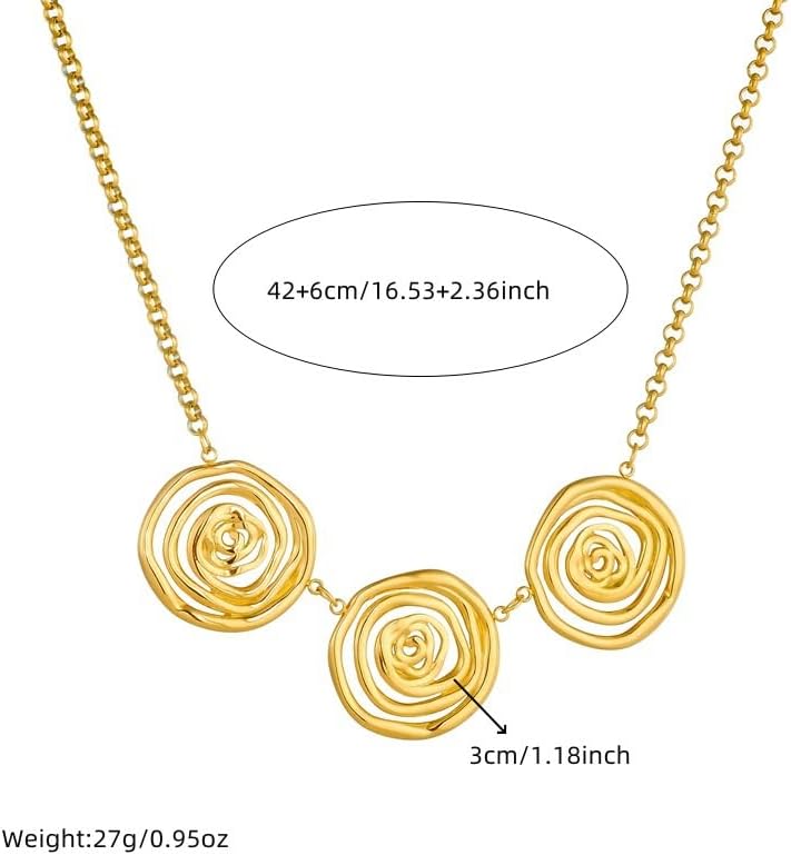 Gold Statement Necklace for Women – Chunky Spiral Rose Floral Collar with Adjustable Chain, Layered Inspired Hypoallergenic Pendant for Party & Wedding - Image 5