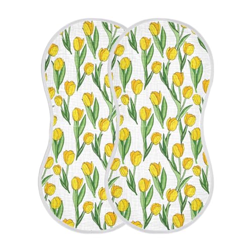 J JOYSAY Tulips Flower White Baby Burp Cloths for Boys Girls Large 22''x11'' Cotton 4 Layer Baby Essentials for Drool Spit Up one sizex2