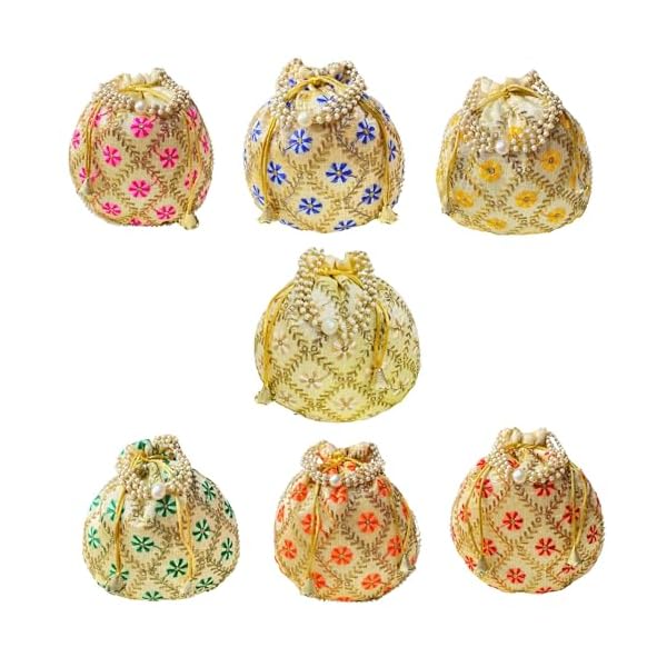 Trendy Crafts- Drawstring Closure Silk Potli | Hand Embroidery Thread Work Wristlet Bags for women | Bridal Silk Embroidered Batwa | Handmade Clutch Purse | Ethnic Pouches for Return Gift