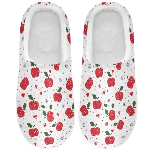 Fuzzy Memory Foam Slippers for Women/Men Christmas Apple Leaf Pattern Fluffy Winter House Shoes Indoor and Outdoor2