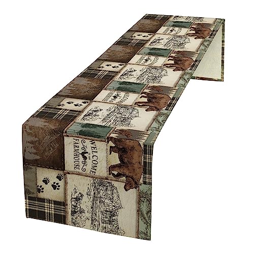 Rustic Bear Table Runner,Vintage Country Forest Wildlife for Home Kitchen Dining Table Decoration,36X13inch - Image 2
