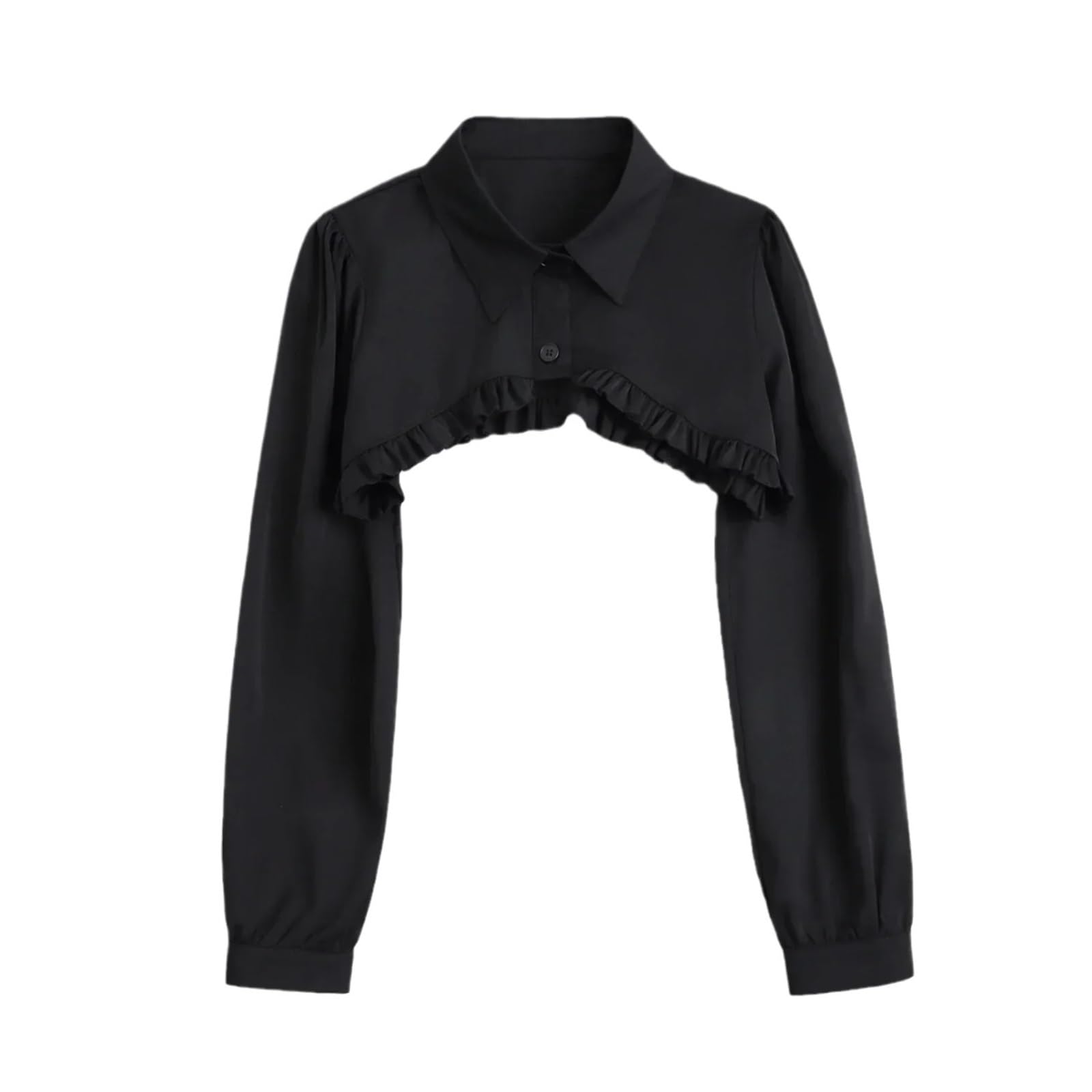 1 Pz Donna Manica Lunga Collare Finto Femminile Risvolto Bottone Imbottiture Mezza Top Camicetta Camicia Colletto Staccabile Autunno Maglione Falso per Maglioni