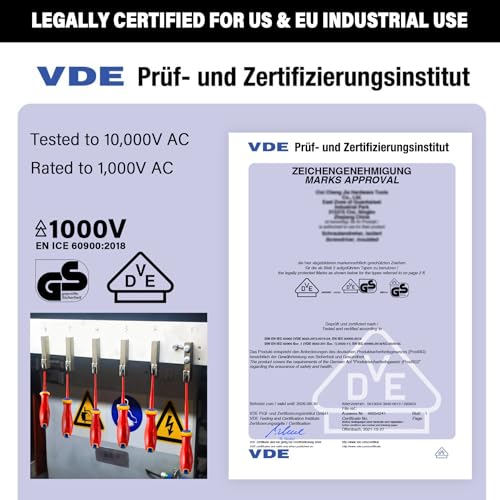 Image of HAUTMEC Insulated Screwdriver Set, 6-Piece Electrician Screwdriver Set, VDE & GS Certified 1000V, with S2 Steel Magnetic Tips and Tri-Material Handles for Professional Electrical Work, HT0331