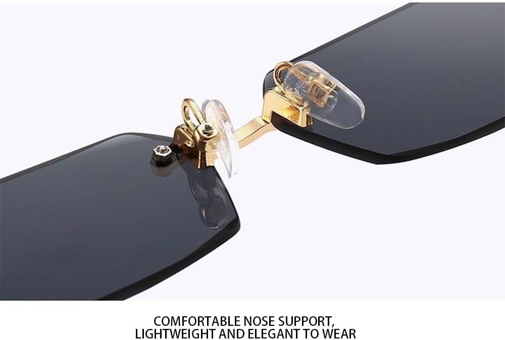 Rimless Square Sunglasses Metal Temple Fashion Tinted Lens Eyewear