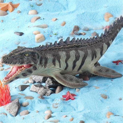 Image of Mosasaurus Striped Body Realistic Dinosaur Toy with Movable Mouth Textured Dinosaur Figure Prehistoric Animal Creatures Educational Toy for Kids & Adults