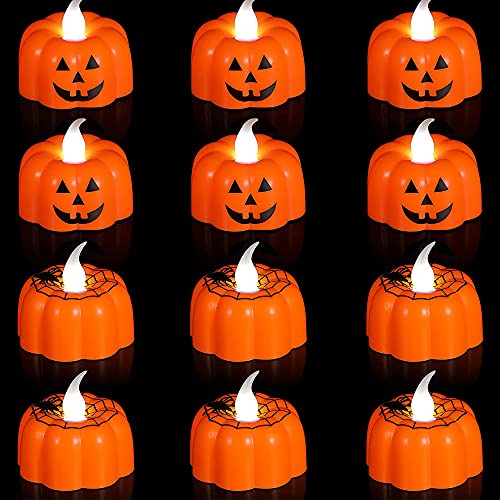 Calabaza Halloween, Luces Halloween 12 Pack, Calabaza con Luz Linterna que funciona con Pilas, Calabaza parpadeantes, Acción de Gracias, Navidad, Decoración Festiva [Blanco Frío] Cover