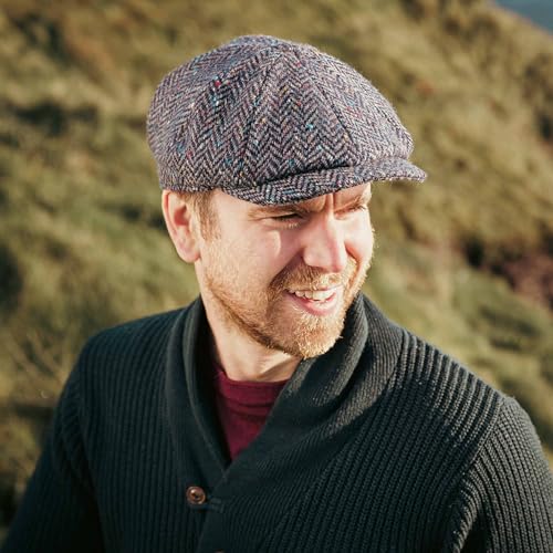 Image of Biddy Murphy Newsboy Hat for Men Irish Flat Cap 100% Wool Tweed, Herringbone, Imported, XX-Large Navy