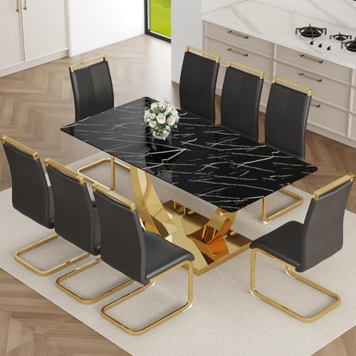 NYEESS Marble Dining Table Set for 8,Gold Dining Room Table