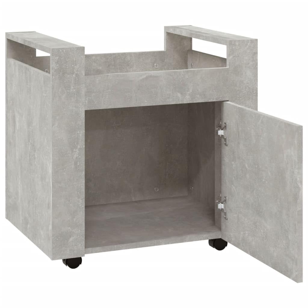 Bürowagen Betongrau 60x45x60 cm Holzwerkstoff mit 4 Rollen und Stabiler Oberplatte für Büroorganisation und Aufbewahrung