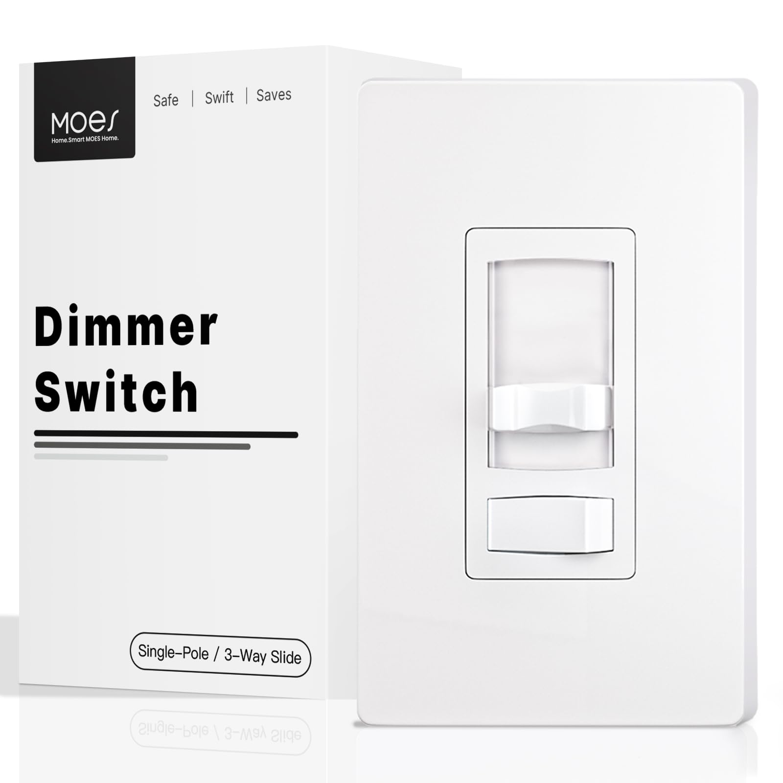 MOES Dimmer Light Switch, 3 Way & Single Pole Dimmable for LED, CFL, Incandescent, Halogen, 600Watt Max, ON/Off with Dimming Slide for Bedroom Hallway, No Neutral Wire Required