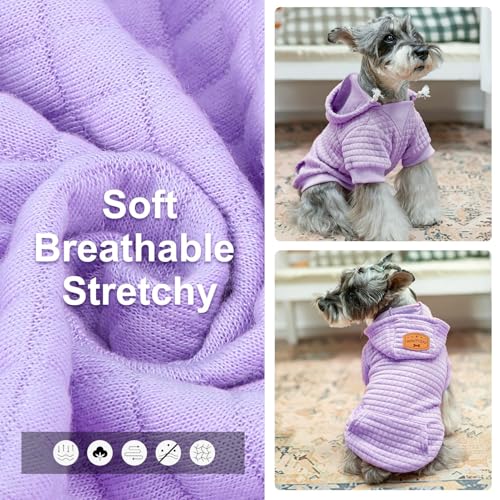 Image of BEAUTYZOO Dog Hoodies Sweater for Small Dogs,Waffle‑Like Laminated Pet Coat | Warm Dog Sweatshirt with Pocket & Leash Hole,Pullover Clothes for Girl Boy Dogs & Cats,Stretchy & Easy‑On‑Off,Chihuahua Puppy