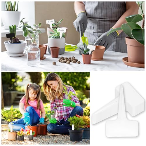 Pflanzenschilder, Plastik Pflanzenschilder zum beschriften, Wetterfest T-Form Beschriften Stecketiketten für Draussen,Garten Pflanzenmarker, Saatgut Beschriftungsschilder (100 Weiß - 2 Stil)