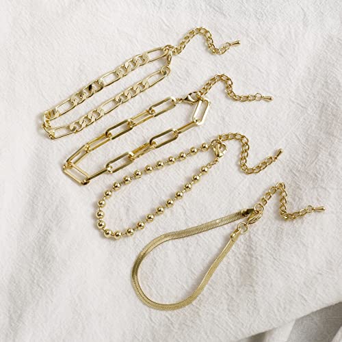 Gold Bracelets Stack For Women 14K Gold Plated Dainty Link Paperclip Chunky Set Layered Trendy Chain Stackable Bracelet Girls Jewelry #TOP5