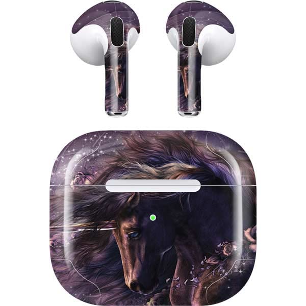 Skinit Decal Audio Skin Compatible with Apple AirPods (3rd Gen, 2021) - Tate and Co. Black Rose Unicorn Design