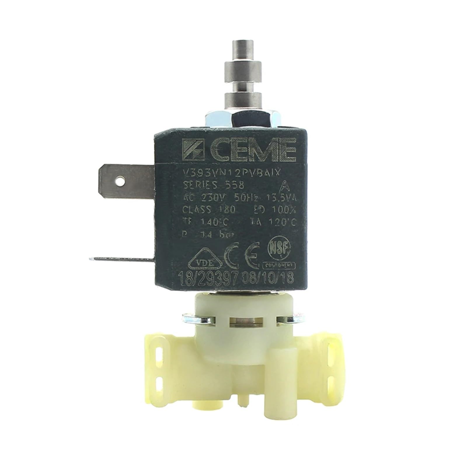 PXQCHAVLN V393 3 Way NC Direct Acting AC230V 50HZ 14VA Water Fluid Air Steam Plastic Solenoid Valve Fits Coffee Machinec