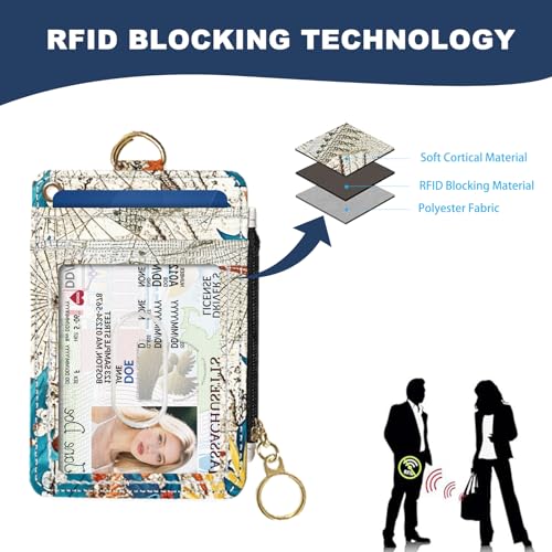 Image of Slim Wallet Credit Card Holder, Vintage Sea Turtle, RFID Wallet Women Cute Small Front Pocket Wallet With Zipper, PU Leather Thin travel RFID Blocking Card Case ID Window ,Ladies Gifts