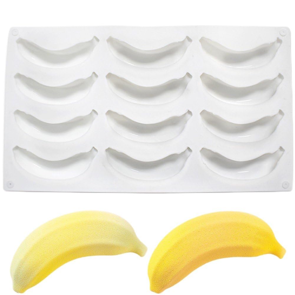 Sslvya 3d Banana Silicone Molds Baking Molds for Mousse Cake, Silicone Fruit Mold for Candy Pastry Chocolate Cupcake Jelly Cookie Pudding Cake Decoration